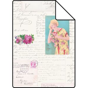 Proefstaal ESTAhome behang vintage ansichtkaarten roze en turquoise - 138126 - 26,5 x 21 cm