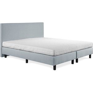 Boxspring Sofia luxe ijsblauw 170x220 incl. wit matras, hoofdbord glad uitgevoerd.