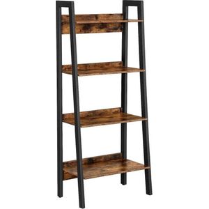 Industrieel Vintage Boekenkast Met 4 Niveaus - Eenvoudig Te Monteren Voor Thuiskantoor, Woonkamer, Slaapkamer, Kantoor, Keuken, Balkon - Metalen Frame, Bruin-Zwart
