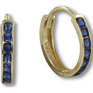 Silventi 9NBSAM-G210286 Gouden Oorringen - Dames - Zirkonia Steentjes - Donker Blauw - 12 x 1,8 mm - Scharnier - 14 Karaat - Goud