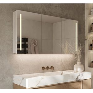 Schaere - Aluminium Badkamer Spiegelkast - Directe Verlichting - Indirecte Verlichting - Spiegel Verwarming - Stopcontact - USB - Make-Up Spiegel - Sensor Schakelaar - 140×70 cm