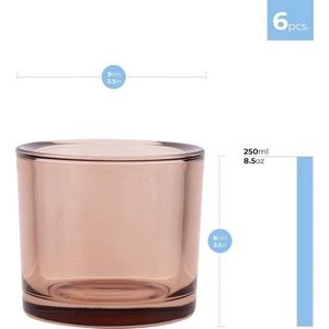 Kandelaar glas H: 8 cm Ø 9 cm theelichthouders set van 6 kandelaars beige theelichtjes kleurrijke theelichtjes ronde theelichtglazen kaarsglazen voor het gieten van kaarsen | 250 ml