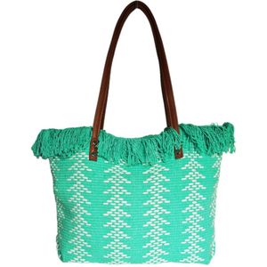 Beach bag-schoudertas-strandtas-Aztek print-100% katoen-48cmx34cmx15cm-Mint