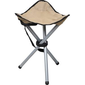 Sunnydays Driepoot opvouwbaar zit krukje - beige - metaal - 32 x 43 cm - Campingstoel - Visserskrukje