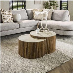 Salontafel Nuovo Set van 2 - Halfrond - Beige - Keramiek en Mangohout