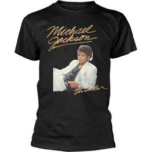 Michael Jackson Heren Tshirt -M- Thriller White Suit Zwart
