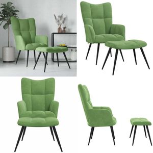 vidaXL Relaxstoel met voetenbank fluweel lichtgroen - Relaxstoel Met Voetenbank - Relaxstoelen Met Voetenbanken - Zetel Met Voetenbankje - Zetels Met Voetenbankjes