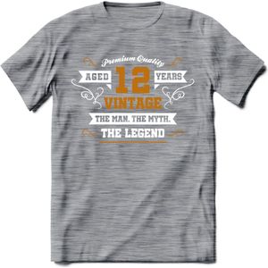 12 Jaar Legend T-Shirt | Goud - Wit | Grappig Verjaardag en Feest Cadeau Shirt | Dames - Heren - Unisex | Tshirt Kleding Kado | - Donker Grijs - Gemaleerd - XL