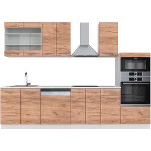 Vicco Fame-Line Complete keukeneenheid – 300 cm met hoge kast, WB Marmer Eik goud/wit met hoge kast, WB Marmer