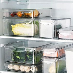 Koelkastorganizerbakken met deksels Stapelbaar Doorzichtige koelkast met vriesvak Keukenkast Pantryorganisatie Vriezerorganizerbakken