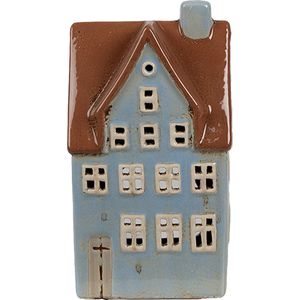 Clayre & Eef Waxinelichthouder Huis 11x8x20 cm Blauw Bruin Keramiek Theelichthouder