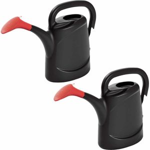 Set van 2x stuks zwarte kunststof bloemen/planten gieters met broeskop/sproeikop 7,5 liter - Tuinieren - Gieters voor buiten