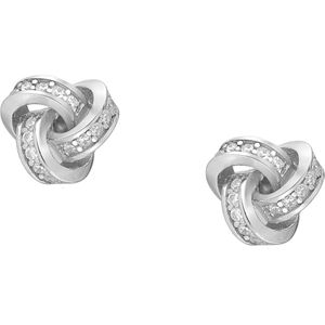 EAR IT UP - Oorbellen - Knoop - Knopen - Infinity - Push back oorknopjes - Gerhodineerd zilver - Zirkonia - Pavézetting - 8 x 9 mm - 1 paar