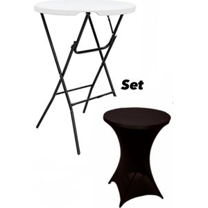 Statafel Incl. Zwarte Statafelrok - Partytafel - Robuust en Weersbestendig - Inklapbaar - 80cm x 110cm - Feest - Wit/zwart