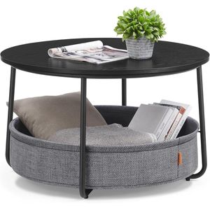 Furnstar - Salontafel rond - Tafel met opbergruimte - Bijzettafel - Woonkamertafel met mand van stof - Modern design - Metalen frame - Inktzwart Leigrijs - LCT244B56