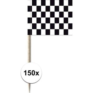150x Cocktailprikkers race/finish vlag 8 cm vlaggetjes decoratie - Wegwerp prikkertjes - Formule 1/autoracen thema