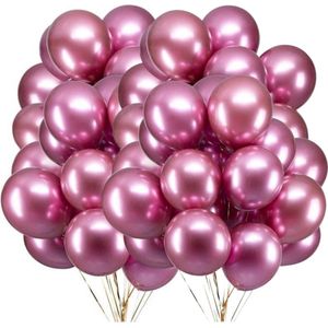 Joya® 50 Metallic Ballonnen Roze | Pink | 30 cm | Latex Ballon | Chroom | Verjaardag Versiering | Feest/Party | Ballonnen set | 50 stuks