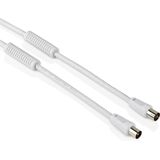 Coax kabel - Male naar Female - Afscherming viervoudig - OFC - Met ferrietkern - 15 meter - Wit - Allteq