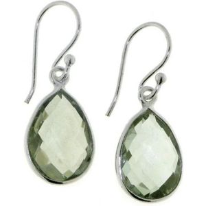 SilverGems druppelvormige facet geslepen zilveren oorhangers met Prasioliet, Groene Amethist edelstenen.