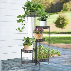 LiMa® Metalen plantenhouder - Opvouwbaar - Plantensteun - Plantenstandaard - 4 lagen - Tuin - Woonkamer - Balkon - Binnen - Buiten - Zwart - Afmeting H 90 B 53cm