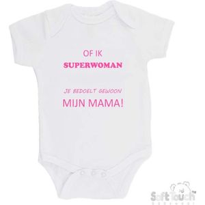 Soft Touch Romper ""Of ik Superwoman ken Je bedoelt gewoon mijn tante"" Meisjes Katoen Wit/roze Maat 56/62