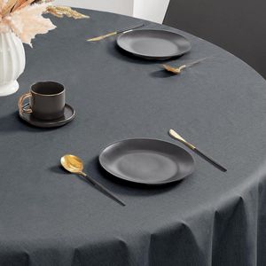 Mrs. Jones Tafelkleed rond vlekbestendig 140 cm grijs tafelzeildoek voor buiten pvc-tafelkleden waterdicht voor restaurant tuin bistro hotel café bar feest verjaardag Kerstmis 6 personen .