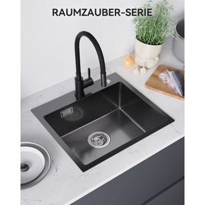 SOFETIY MAX spoelbakken 50 x 45 cm, Vierkante RVS Geborstelde Wasbak, 2 Bak, Keukenwasbak voor Inbouw- of Bovenmontage