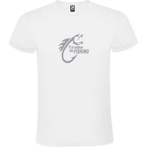 Wit  T shirt met  "" I'd rather be Fishing / ik ga liever vissen "" print Zilver size XXL