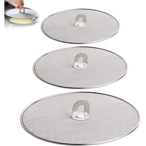 Pack of 3 Stainless Steel Splash Guards Multifunctional Splatter Screen Guards Flat Weave Oil Strainer Frying Pan Oil Proofing Lid with Folding Handle Splash for Cooking Oil Resists Splash Grease