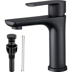 Goodivery ® Stijlvolle Zwarte Hoogwaardige Wastafelkraan Met Pop-Up Afvoersysteem Voor Badkamer