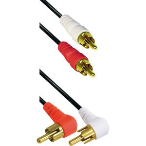 Powteq - 1.5 meter premium composiet audio kabel - 1 kant haakse stekkers - Gold-plated - 2 x RCA / 2x tulp - Stereo audio