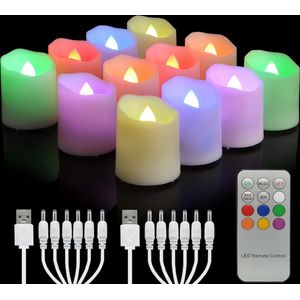 Goodivery - Vlamloze Kaars - Vlamloze Kaarsen - Led Kaarsen met Afstandsbediening - Led Kaarsen Oplaadbaar - 12 Stuks - 40x40x45cm - Gekleurd