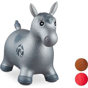 Relaxdays skippy dier paard - inclusief luchtpomp - tot 50 kg - BPA-vrij - grijs