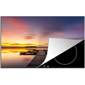 KitchenYeah® Inductie beschermer 76x51.5 cm - Steiger - Zonsondergang - Water - Zee - Reflectie - Kookplaataccessoires - Afdekplaat voor kookplaat - Inductiebeschermer - Inductiemat - Inductieplaat mat