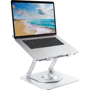 Laptopstandaard met 360° draaibare ronde basis, in hoogte verstelbare ergonomische laptopstandaard, geventileerde computerstandaard, opvouwbare stabiele laptophouder van aluminium voor bureau