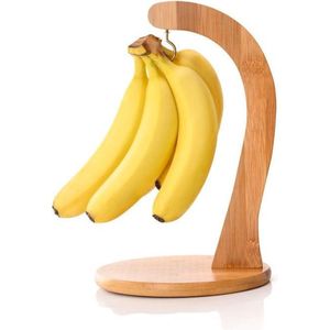 Decopatent® Bananenhouder - Bamboe - Bananenhanger met ophanghaak - Druivenhouder - Hout - Fruitmand Banaan ophangen - Bananenhaak