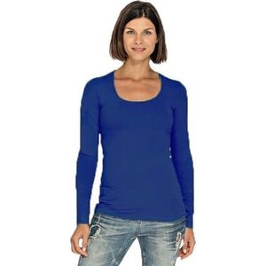 Bodyfit dames shirt lange mouwen/longsleeve blauw - Dameskleding basic shirts L (40)