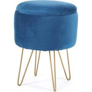 Lili Pouffe voetenbank, legplank voor kleine voorwerpen, modern, velours gevoerd, opvallende kleur, metalen poten, voor de woonkamer, voor de slaapkamer