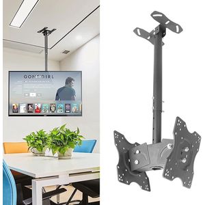 Telescopische TV-standaard voor 17-27 inch schermen met draaibaar tafelblad en V-vormige glazen basis