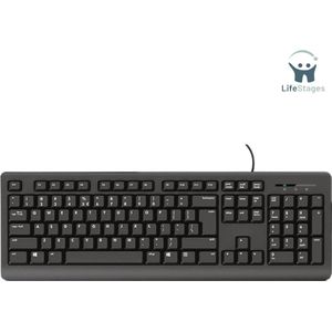 LifeStages - Toetsenbord Azerty - Wekabeld Toetsenbord - Spatwaterdicht - USB Kabel 1,8 m - PC Toetsenbord, Laptop, Computer, Windows, MacOS - AZERTY - Zwart