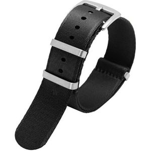 Horlogeband Nylon band - Nato strap - Zwart met Zilveren gesp - 20mm