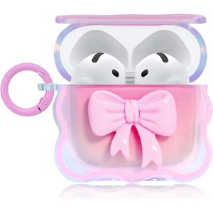 Clear Gradient Design AirPods 4 Case with Pink Bow - Wavy Edge, Shockproof Soft Material