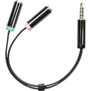DELTACO AUD-201 3.5mm headset adapter - microfoon en audio - input mini-jack output - zwart