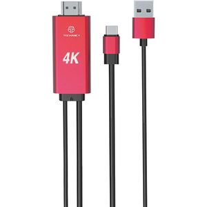 USB-C naar HDMI kabel met USB-A connector - Rood