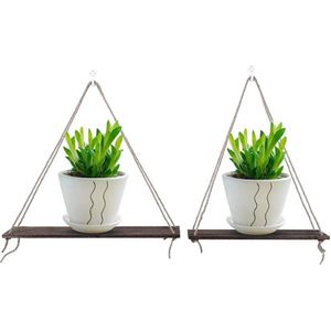 Drijvende Planken Muur Opbergrek Sling Touw Plant Bloempot Woondecoraties Woonkamer Opslag Rekken - Genericer - Houten - Slaapkamer Keuken - 2 stuks - Antieke Kleur