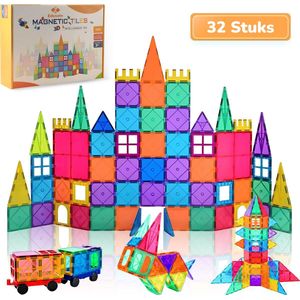 Eduvate Magnetic Tiles - Magnetisch Speelgoed - Magnetisch Bouwspeelgoed - Montessori Speelgoed - Magnetische Bouwstenen - Kinderspeelgoed - 32 Stuks