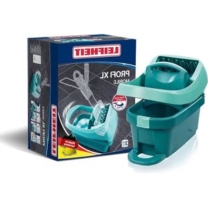 Dweildoekpers Profi XL met wielen en draaggreep - Rugvriendelijk poetsen - 8 liter emmer met persopzetstuk mop and bucket set