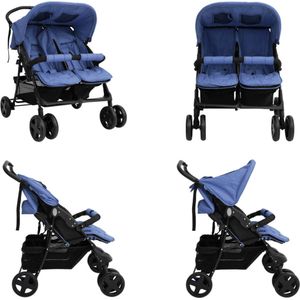 vidaXL Tweelingkinderwagen staal marineblauw - Tweeling Kinderwagen - Tweeling Kinderwagens - Kinderwagen - Kinderwagens