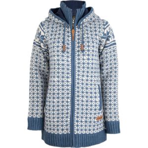 Gebreid Wollen Dames Vest van Schapenwol met Katoenen Voering en afneembare capuchon - SHAKALOHA - W Chrystal ZH WhiteBlue L.