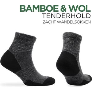 Norfolk - Bamboe en Merino wol mix Wandelsokken - Tenderhold Oedeemvriendelijke - Outdoor Zacht en Warme Sokken met Demping - Zwart - Maat 39-42 - Alfie QTR